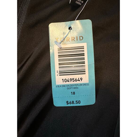 Torrid Black One Shoulder Peplum Zip Up BodyCon Cocktail Dress Stretch Size 18 - Picture 6 of 7